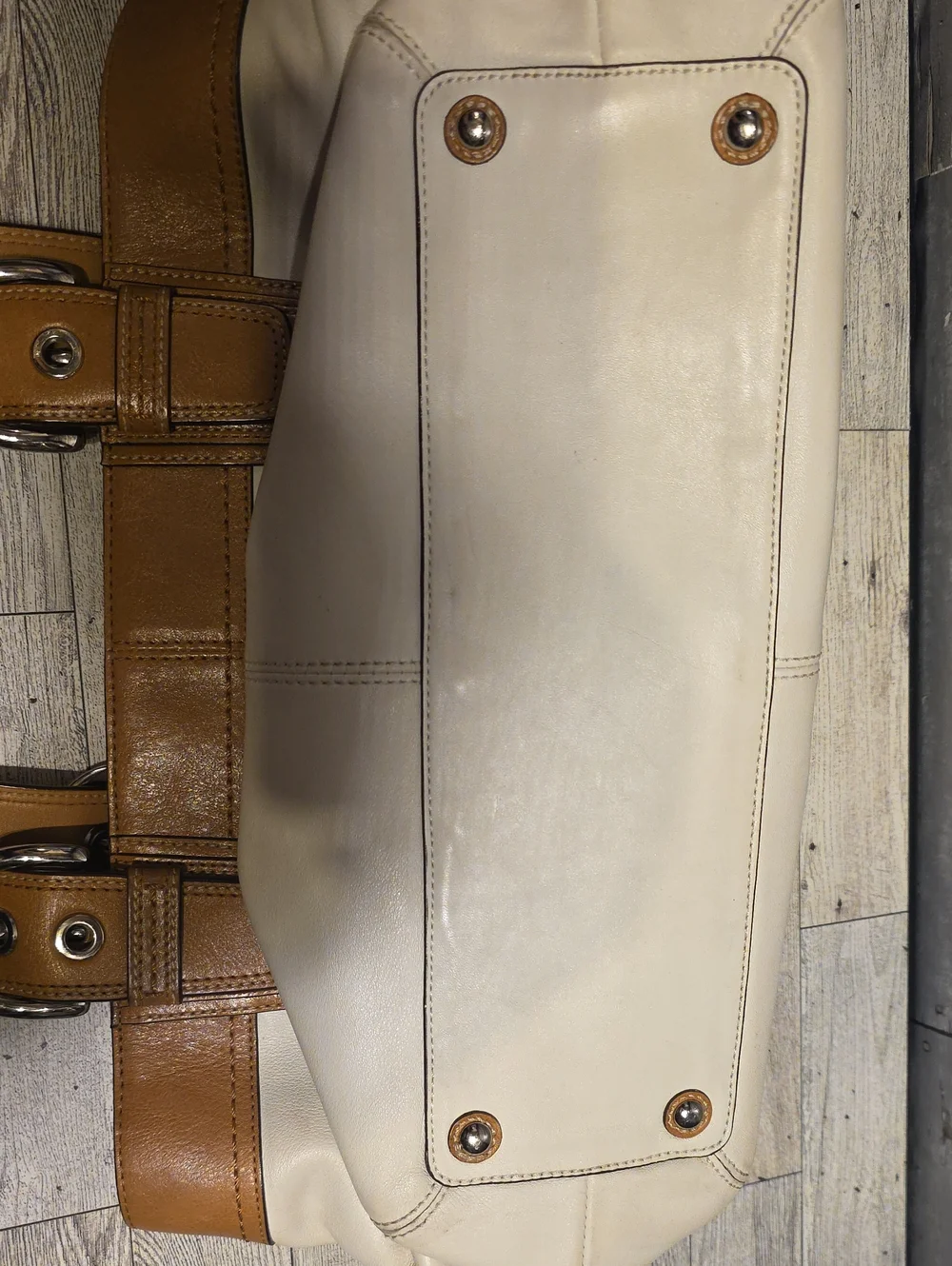 Coach Two-Tone Shoulder Bag in Cream and Tan